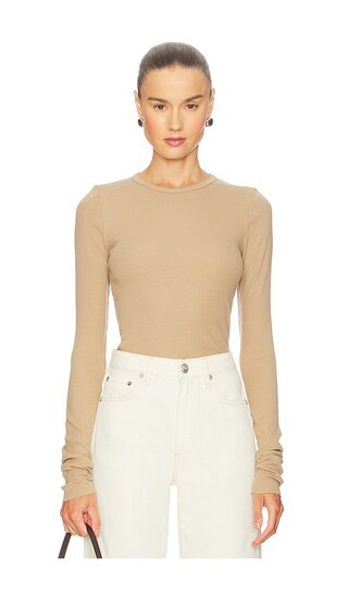 Long Sleeve Fitted Top in Taupe | Revolve Clothing (Global)