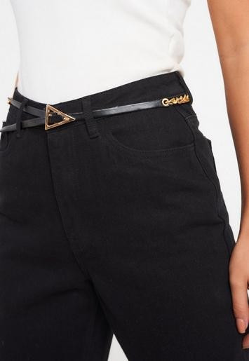 Missguided - Black Faux Leather Triangle Chain Belt | Missguided (UK & IE)