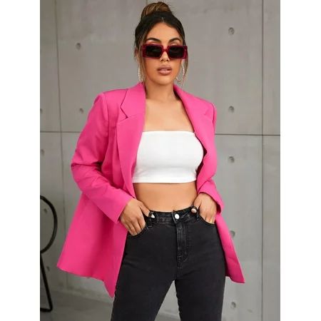 Lapel Neck Open Front Blazer Hot Pink Elegant Hot Pink Elegant A037W | Walmart (US)