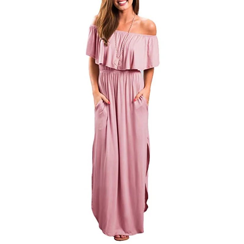 Womens Off The Shoulder Ruffle Party Dresses Side Split Beach Maxi Dress | Walmart (US)