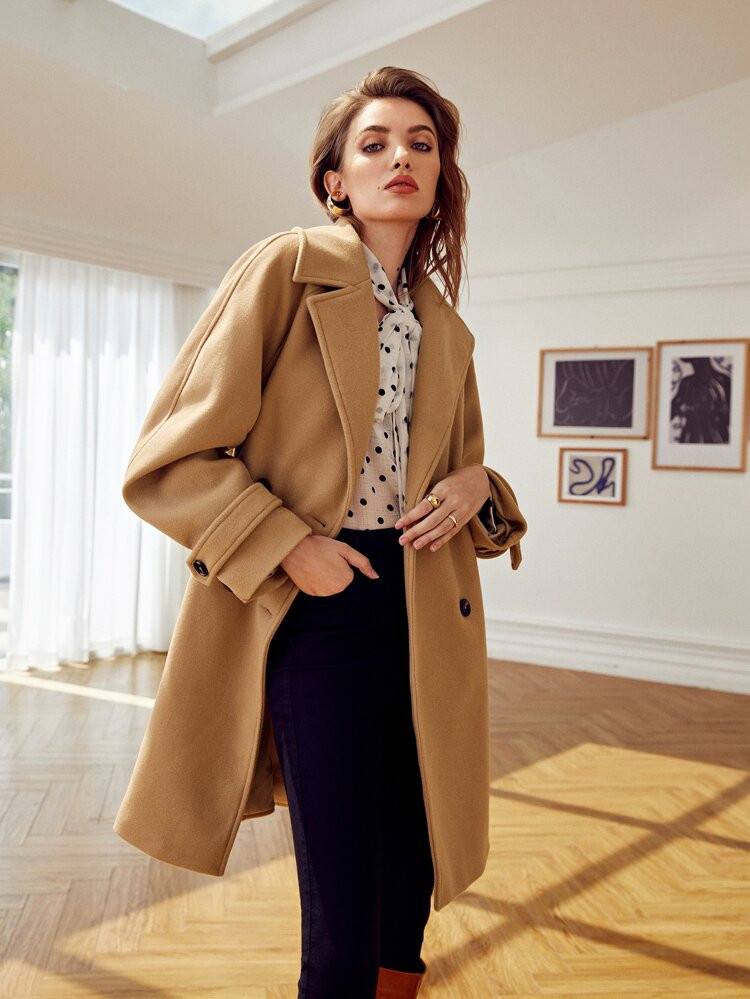 SHEIN Double Button Raglan Sleeve Overcoat | SHEIN