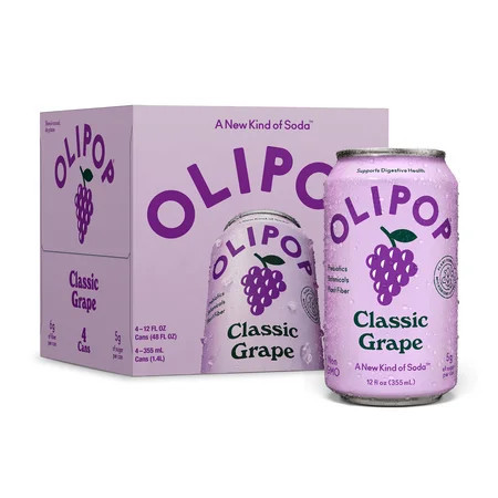 OLIPOP Prebiotic Soda, Classic Grape, 12 fl oz, 4 Pack, Pantry Packs | Walmart (US)