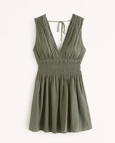 Women's Smocked Plunge Crinkle Mini Dress | Women's Clearance | Abercrombie.com | Abercrombie & Fitch (US)