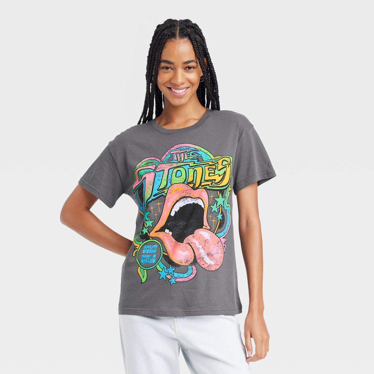 Women's The Rolling Stones Colorful Short Sleeve Graphic T-Shirt - Gray S | Target