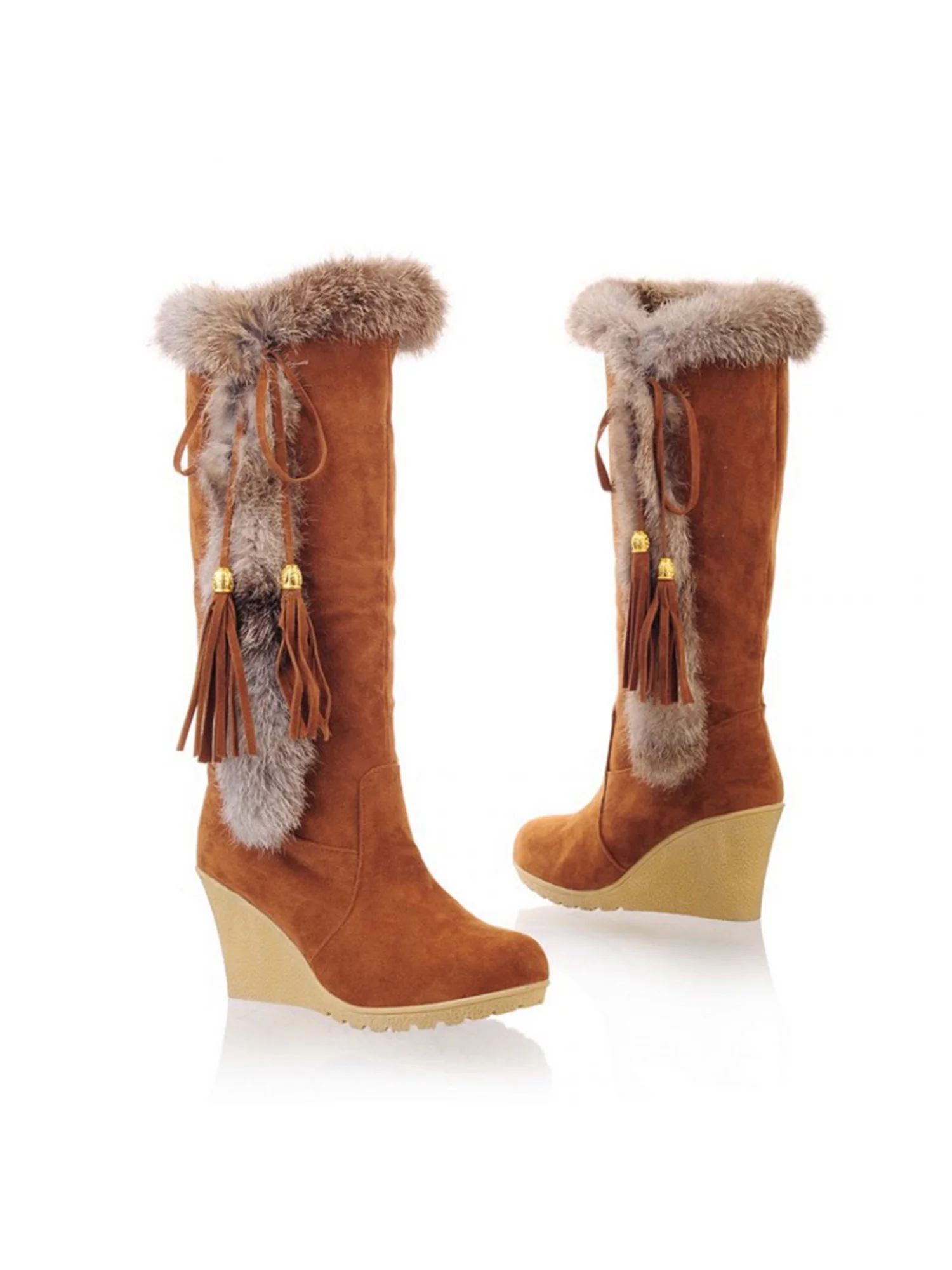 UKAP Women's Faux Fur Lined Wedge Heel Slip On Winter Warm Soft Snow Boots - Walmart.com | Walmart (US)