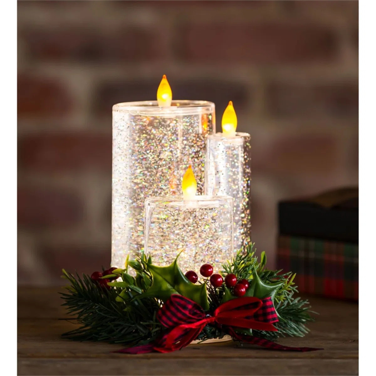 LED Spinning Water Holiday Candle Decor with Artificials Bow | Wayfair North America