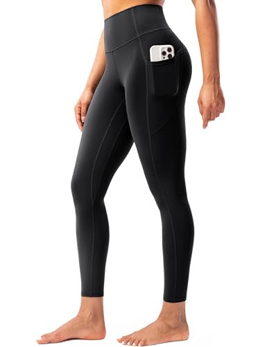 POSHDIVAH Creamluxe Yoga Leggings with Pockets for Women 25" High Waisted Gym Workout Lounge Pants Black Small | Amazon (US)