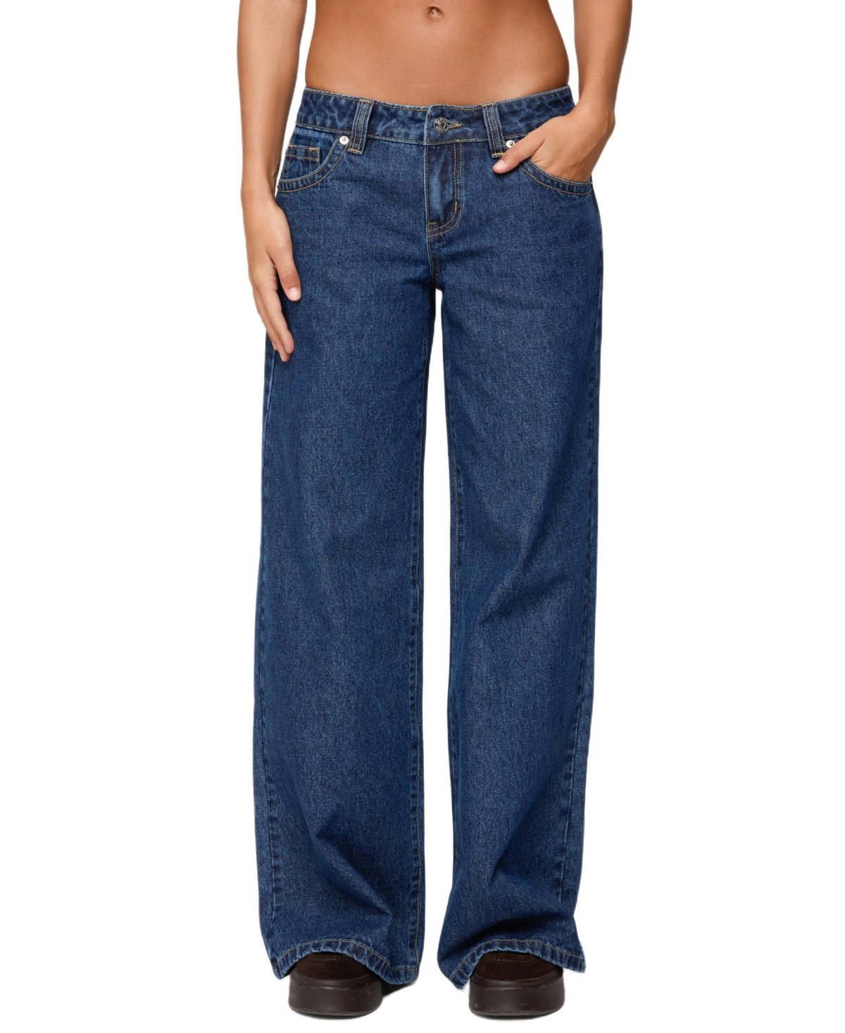 Edikted Women's Raiyne Low Rise Wide Leg Jeans - Dark-blue | Macy's