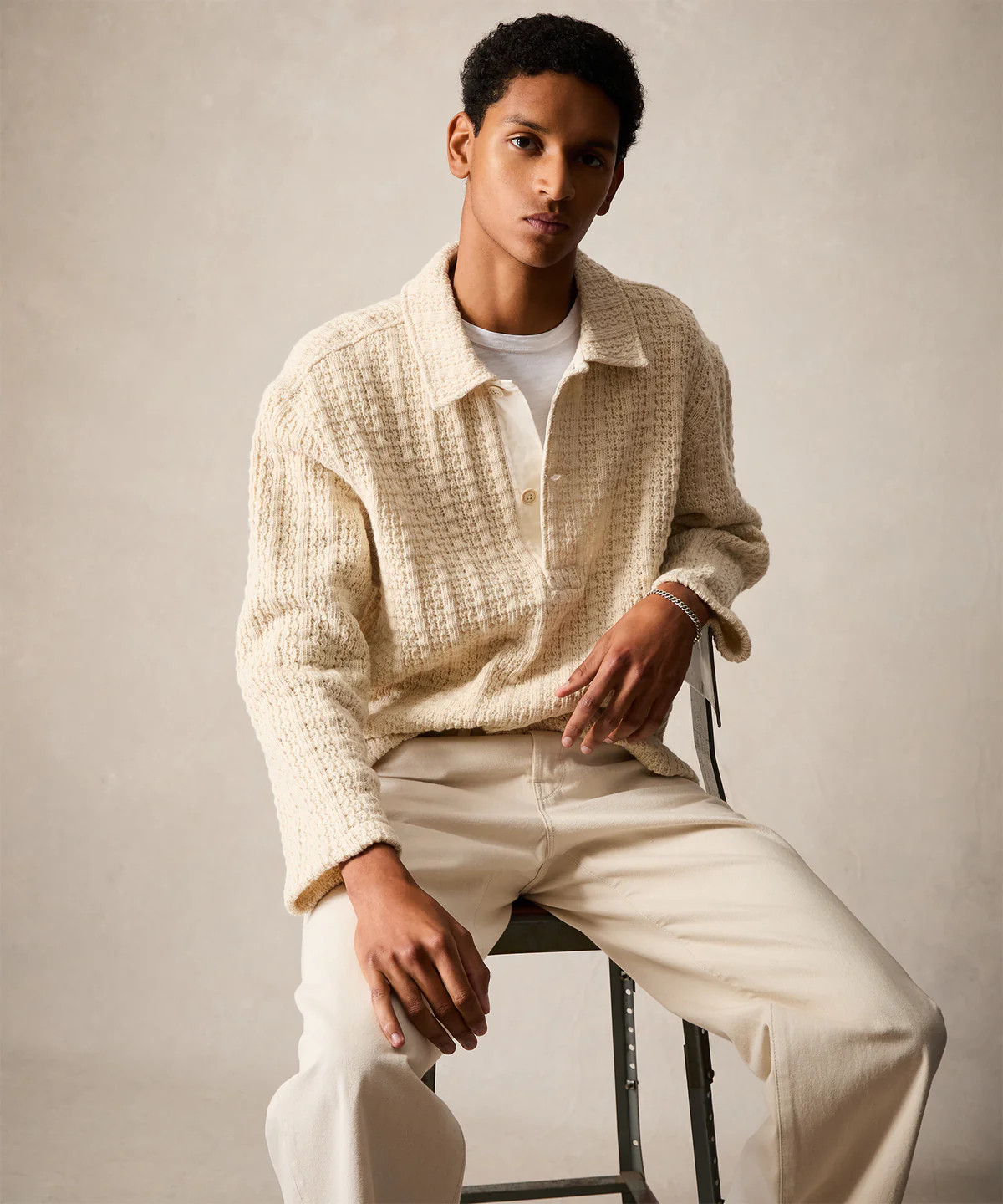 Knit Wool Sweater Polo in Natural | Todd Snyder