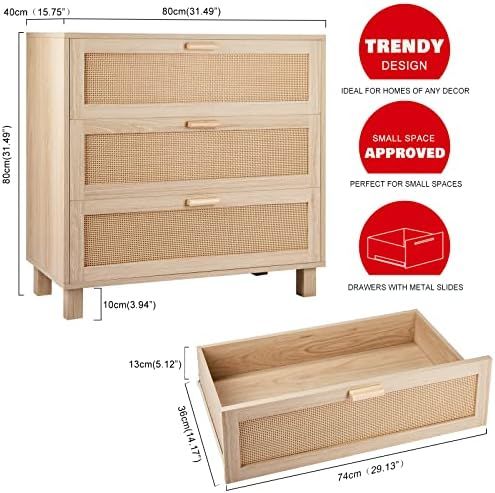 Amazon.com: 3 Drawer Dresser, Rattan Chest of Drawers, GRAFICIAL Closet Storage Bedside Table Dre... | Amazon (US)