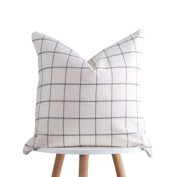 MARLEY CREAM || Cream and Black Check Pillow Cover, Double Sided Neutral Farmhouse Pillow Cover |... | Etsy (US)