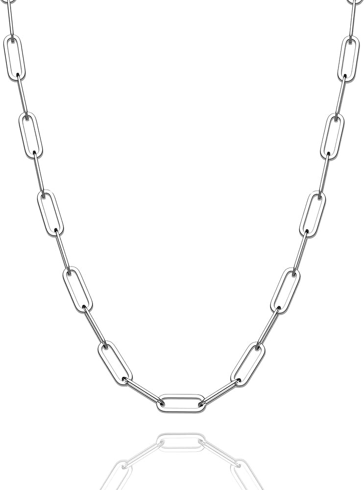 Waitsoul 925 Sterling Silver Paperclip Lobster Clasp Chain 3mm 4mm 5mm Necklace for Women Men Dia... | Amazon (US)