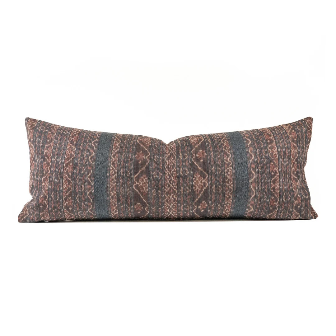 Long Pillow Cover Vintage Ikat Indonesian Textile Brown Natural Dye Vintage Style Cushion Housewa... | Etsy (US)