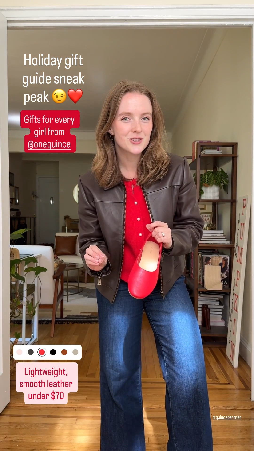 Sneak peak at some of our favorite @Quince styles that will be on our gift guide. Size up 1/2 These red leather ballet flats for under $90 are perfect for or any girl on your list #quincepartner
