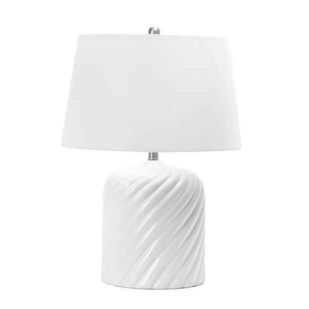 White 26-inch Spiral Ceramic Fluted Table Lamp | Rugs USA