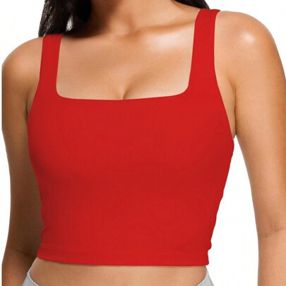 Women's Square Neck Sleeveless Crop Tops Are Cute And Seamless Slim Fit Vests | SHEIN