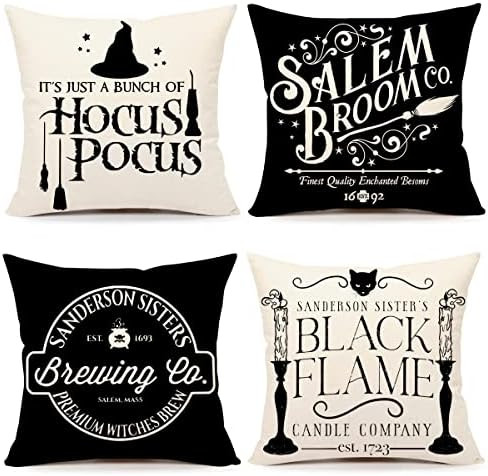 Halloween Decor Pillow Covers 18x18 Set of 4 Halloween Decorations Hocus Pocus Farmhouse Saying W... | Amazon (US)