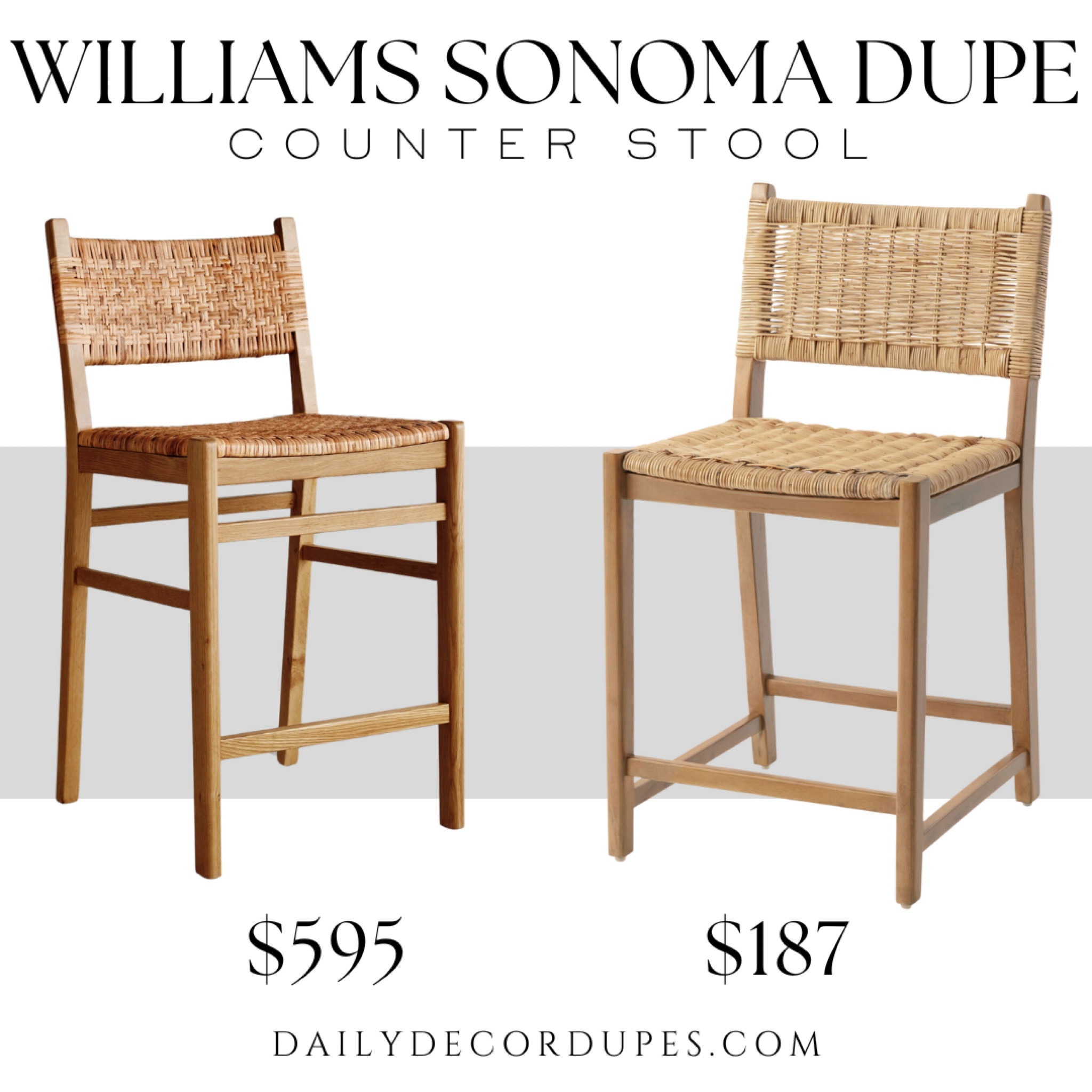 Williams Sonoma counter stool dupe. Basketweave rattan seat. Textured style dining furniture. Modern farmhouse home decor style. Boho bohemian style.

Dupe dupes more affordable option find replica copy cat similar look for less budget friendly affordable cheap cheaper beautiful pretty. Clearance sale coupon code discount code promo code luxury lookalike look a like Inspo inspiration inspired by idea ideas Love dupes like these? I share multiple every day in my FB group “DAILY DECOR DUPES”

#LTKhome #LTKsalealert