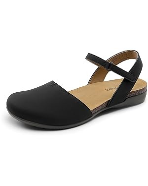 DREAM PAIRS Women's Closed Toe Sandals Arch Support Comfort Cork Footbed Flat Sandals Summer Shoe... | Amazon (US)