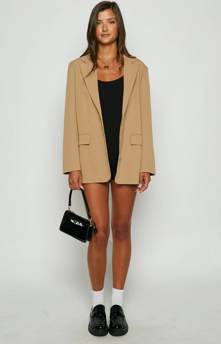 Logan Tan Oversized Blazer | Beginning Boutique (US)