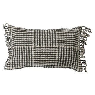 Cotton Flannel Lumbar Pillow with Gingham Pattern and Fringe | Bed Bath & Beyond