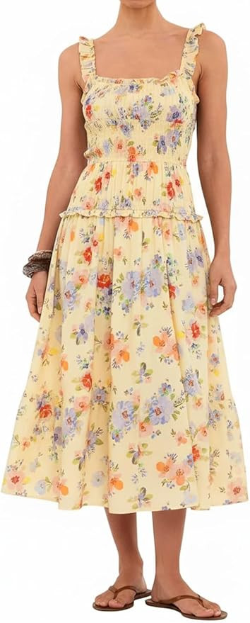 Women Spaghetti Strap Maxi Dress Sleeveless Smocked Summer Dresses Ruffle Tiered Flowy Beach Vaca... | Amazon (US)