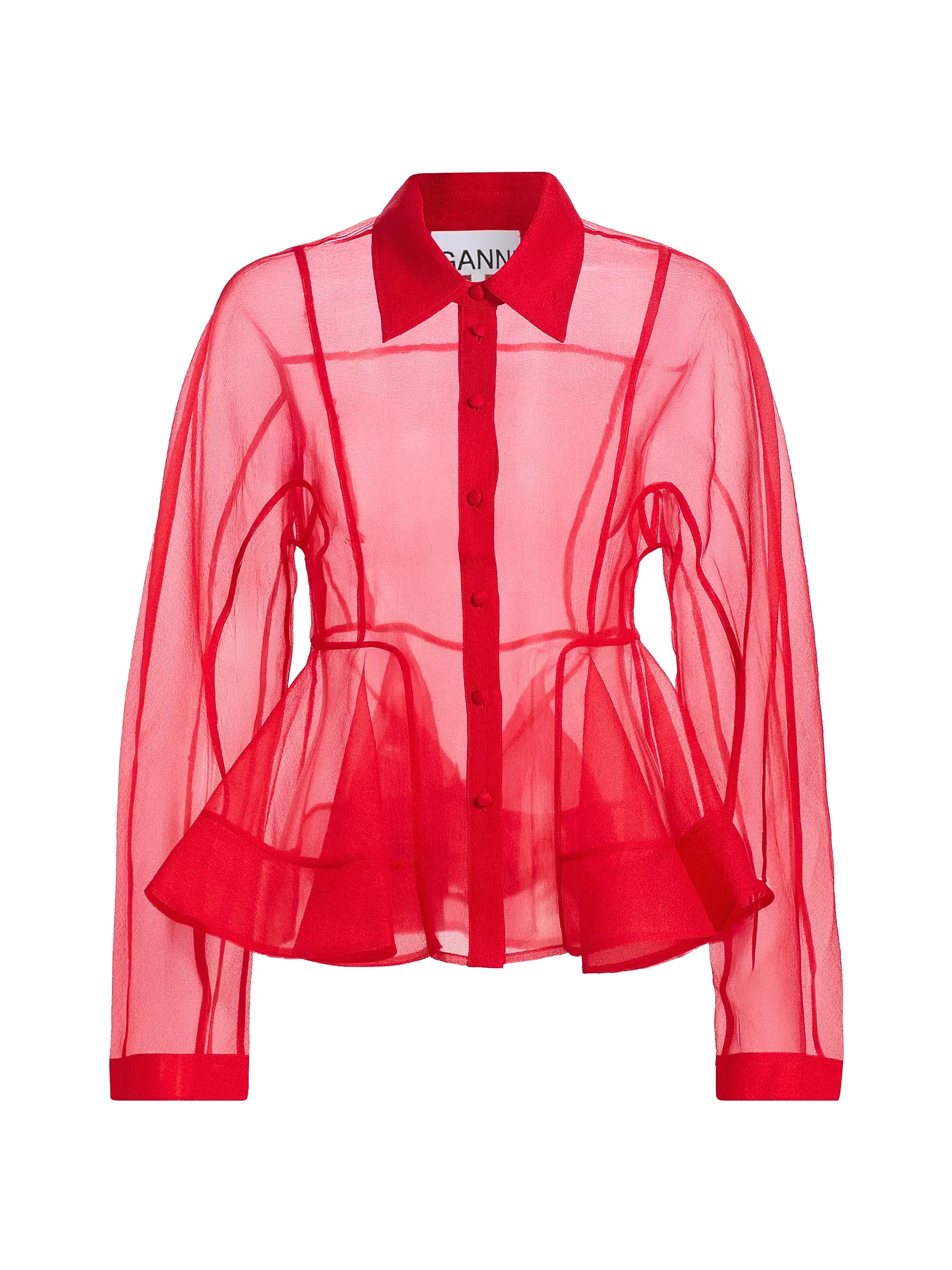 Ganni Sheer Textured Organza Peplum Shirt | Saks Fifth Avenue | Saks Fifth Avenue