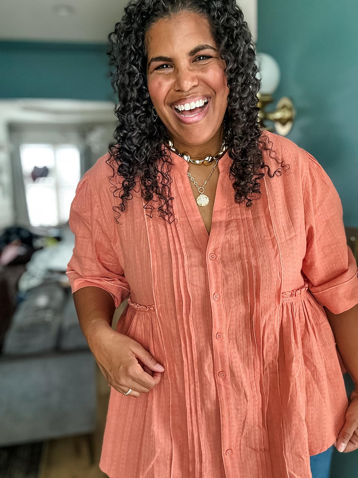 Loving the peplum top, lightweight and curvy friendly. I’m wearing size xxl. Also shared my necklace stack. #amazonfashion 

 #LTKootd #LTKOver40 #LTKPlusSize