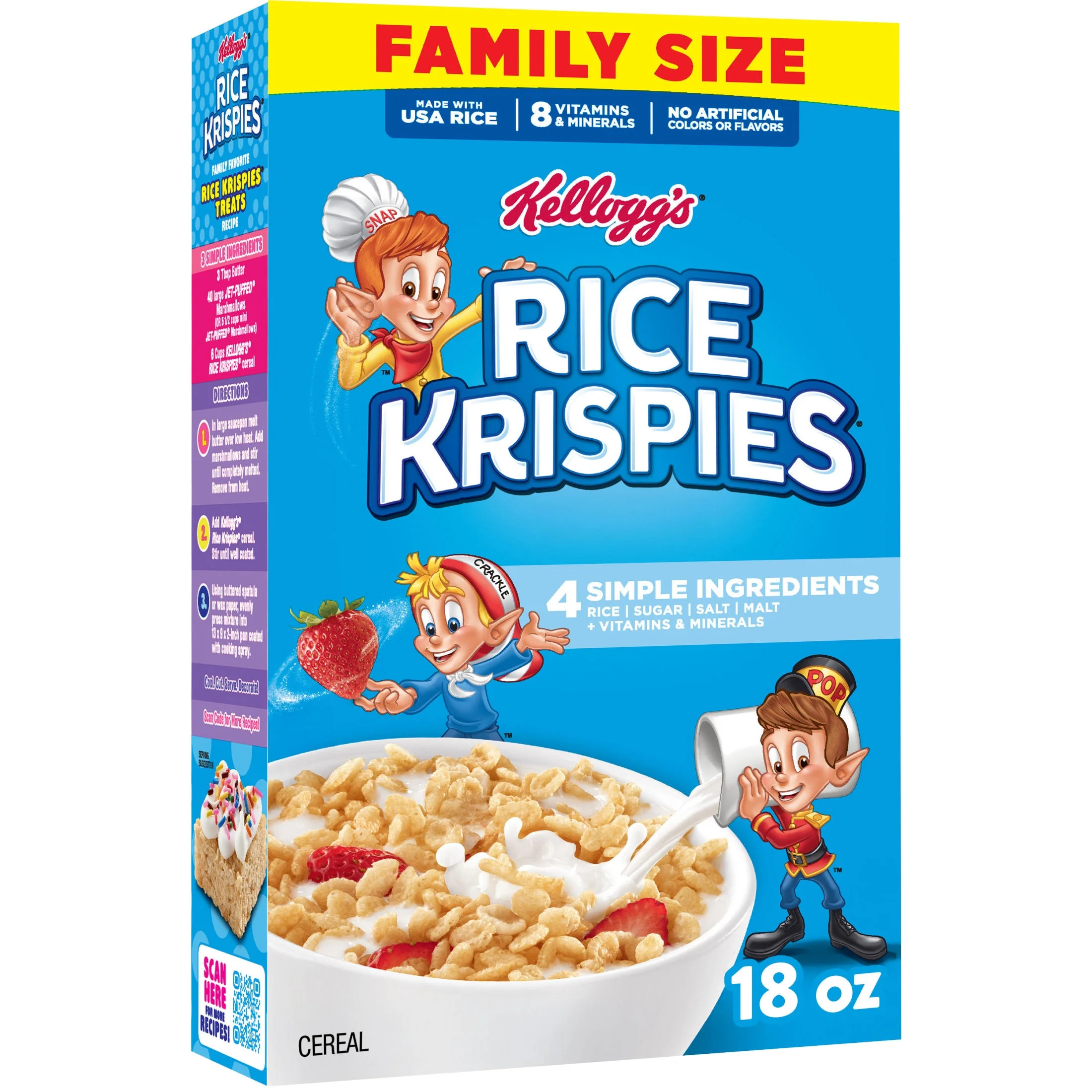 Kellogg's Rice Krispies Breakfast Cereal, 8 Vitamins and Minerals, Family Size, 18 oz | Walmart (US)