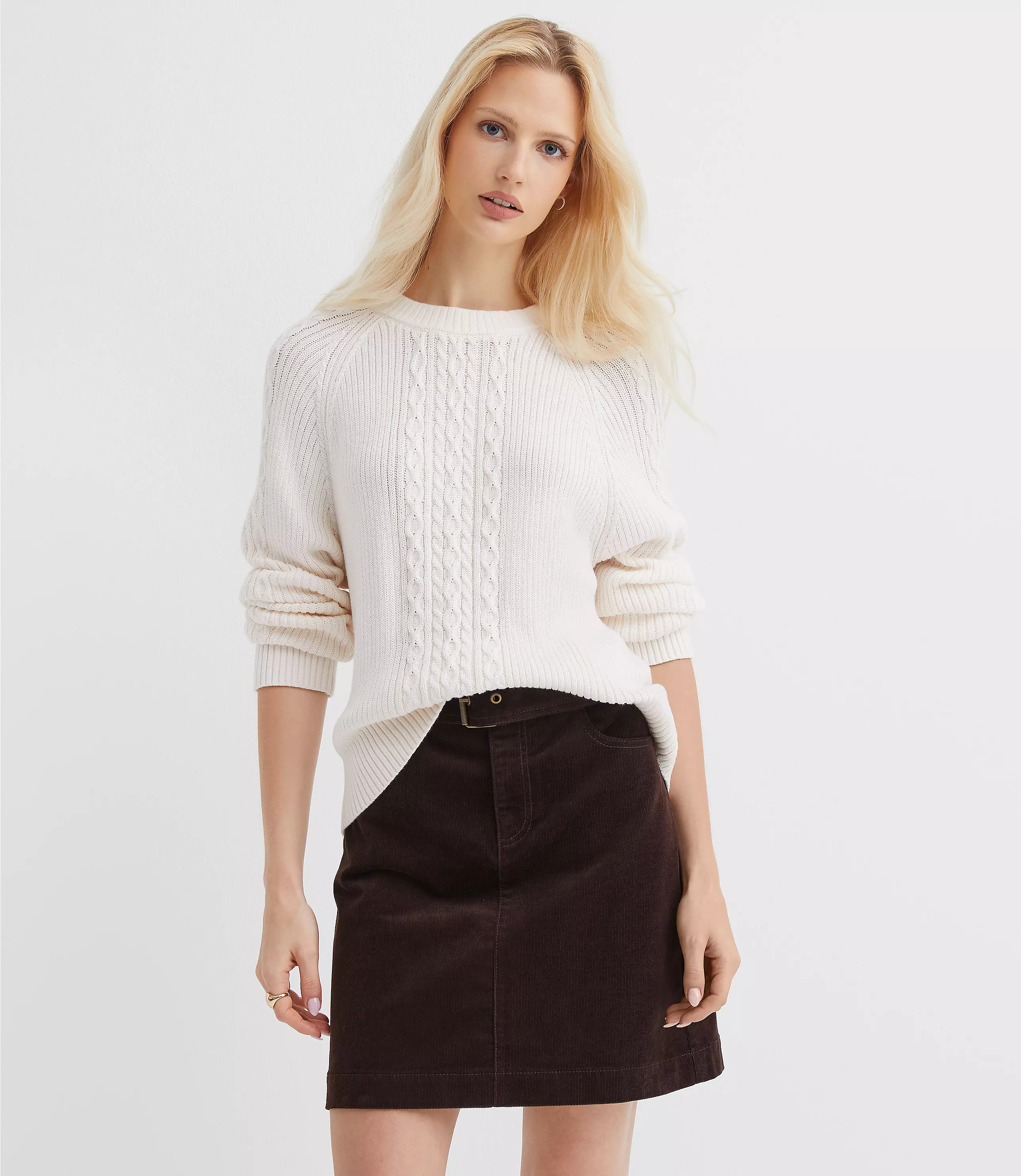 Petite Ribbed Cable Sweater | LOFT