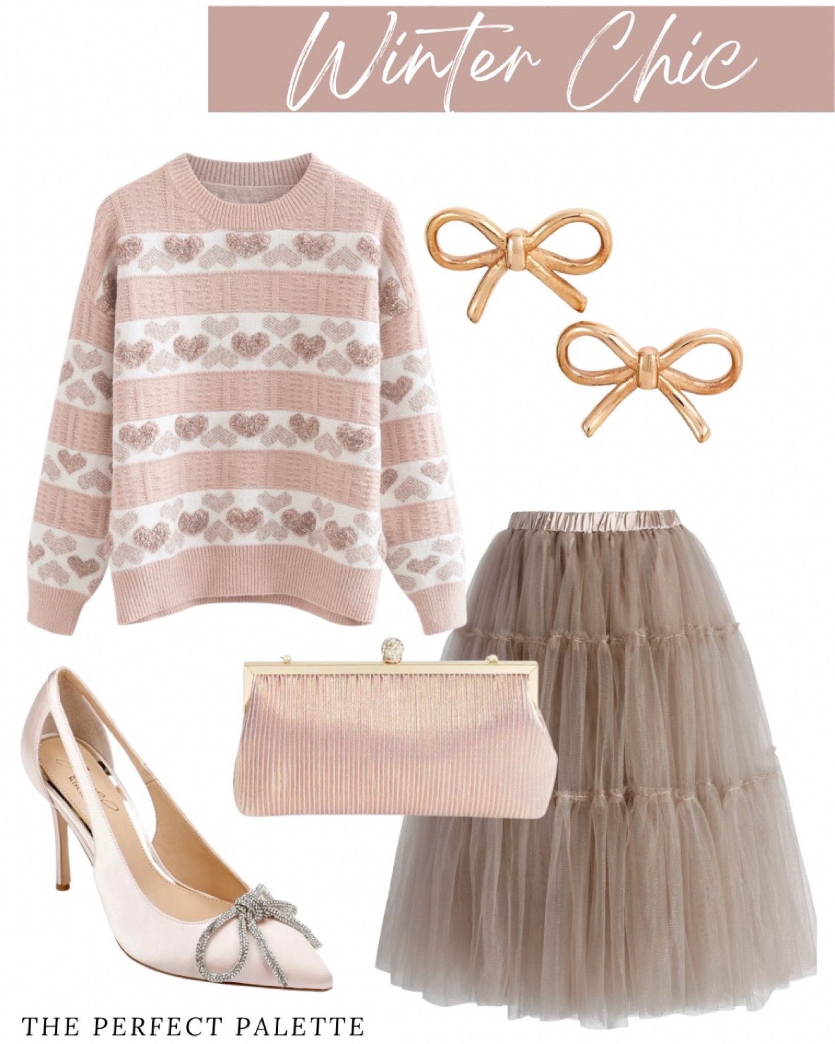 Chic wish holiday outfit. Tulle skirt, heart sweater, bow earrings. 

Holiday party outfit 
Bow pumps
Winter outfit 
Pink Christmas 

#LTKSeasonal #LTKParties #LTKFindsUnder100