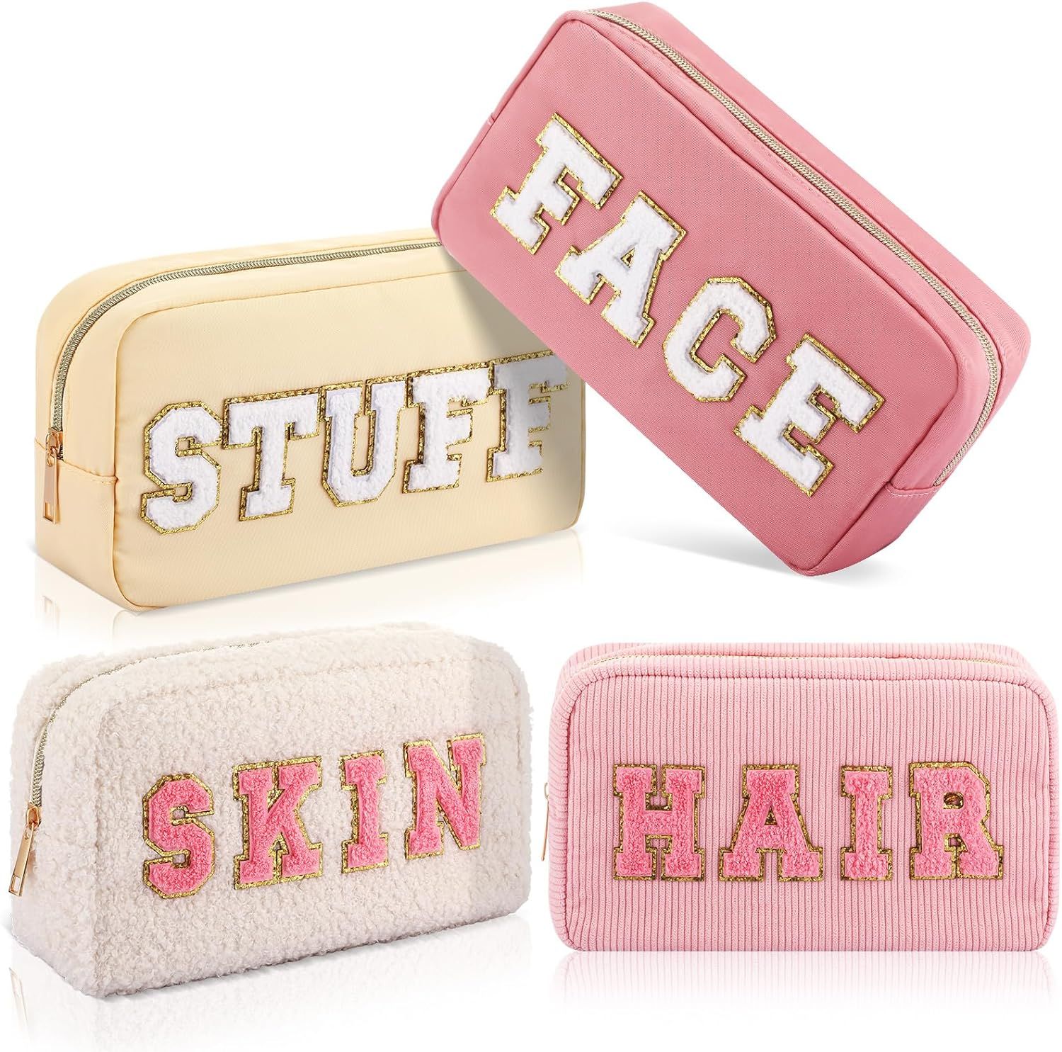 Kajaia 4 Pcs Nylon Chenille Letter Bag Pouches Cosmetic Makeup Toiletry Bag Cute Makeup Bags for ... | Amazon (US)