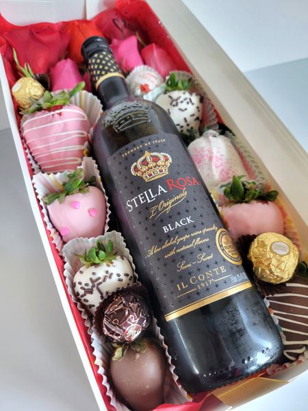 Stella Rosa Black Semi Sweet Red Wine paired with some chocolate covered strawberries, ferrero rocher chocolates, & fresh flowers - this was a gift I did not make this but thought I'd share in case you wanted to recreate this! Perfect for a birthday, celebration, mothers day, or a surprise 🤍🩷❤️ Remember you can always get a price drop notification if you heart a post/save a product 😉 

✨️ P.S. if you follow, like, share, save or shop my post (either here or @coffee&clearance).. thank you sooo much, I appreciate you! As always thanks sooo much for being here & shopping with me 🥹

| Valentine's Day, Wedding Guest, Vacation Outfit, Jeans, Winter Outfits, Work Outfit, Resort Wear, Maternity, Cocktail Dress, Baby Shower, Coffee Table, Bedding, Bedroom, Living Room, Sneakers, Nursery, valentines gift, valentines basket, gifts for her, gifts for him, gifts for boyfriend, gifts for girlfriend, gifts for wife, gifts for husband, valentines day outfit, valentines day dress, Easter basket, Easter dress, Easter family outfits, Hearth and Hand, project 62, hearth and hand with magnolia, target home, brightroom, mainstays, Thyme and Table, great value, better homes & gardens, your zone, pillowfort, room essentials, opalhouse, threshold | #ltkspringsale #ltkmostloved #LTKxPrime #LTKxMadewell #LTKCon #LTKGiftGuide #LTKSeasonal #LTKHoliday #LTKVideo #LTKU #LTKover40 #LTKhome #LTKsalealert #LTKmidsize #LTKparties #LTKfindsunder50 #LTKfindsunder100 #LTKstyletip #LTKbeauty #LTKfitness #LTKplussize #LTKworkwear #LTKswim #LTKtravel #LTKshoecrush #LTKitbag #LTKbaby #LTKbump #LTKkids #LTKfamily #LTKmens #LTKwedding #LTKeurope #LTKbrasil #LTKaustralia #LTKAsia #LTKxAFeurope #LTKHalloween #LTKcurves #LTKfit #LTKRefresh #LTKunder50 #LTKunder100 #liketkit https://liketk.it/4wFp3 @liketoknow.it