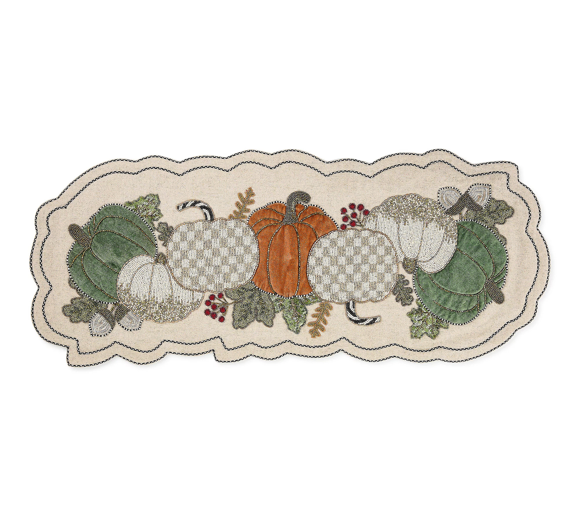 MacKenzie-Childs Mocha Check Pumpkin Beaded Tab le Runner | QVC