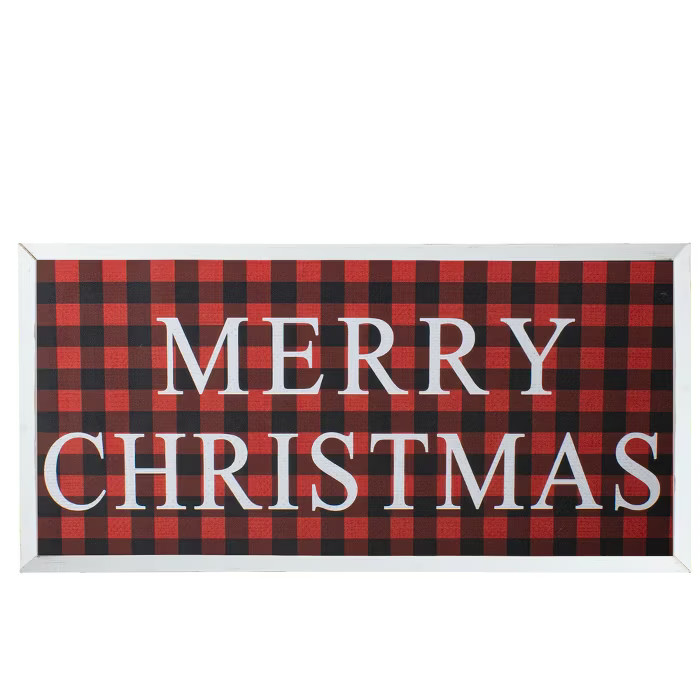 Northlight 24” Red and Black Buffalo Plaid Merry Christmas Wooden Hanging Wall Sign | Target
