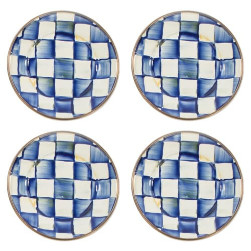 MACKENZIE-CHILDS Set of 4 Enamel Appetizer Plates, Mini Dessert Plates, 5 Inches, Blue-and-White Royal Check | Amazon (US)