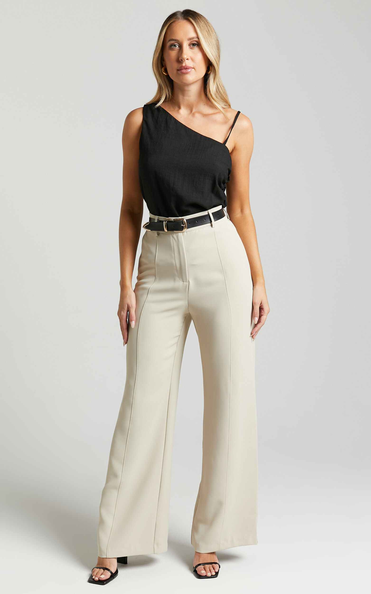 Allyson Pant - Tailored High Waist Straight Leg in Stone | Showpo (US, UK & Europe)