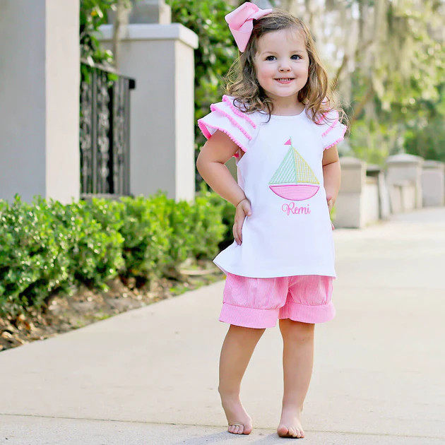 Sailboat White Ruffle Milly Short Set | Classic Whimsy