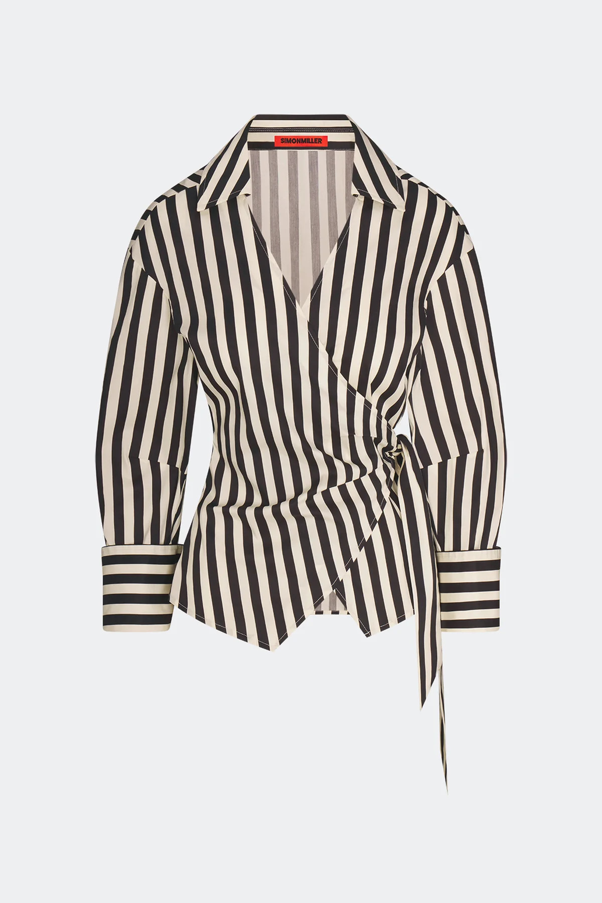 Anya Poplin Wrap Top In Black/White Stripe | Simon Miller