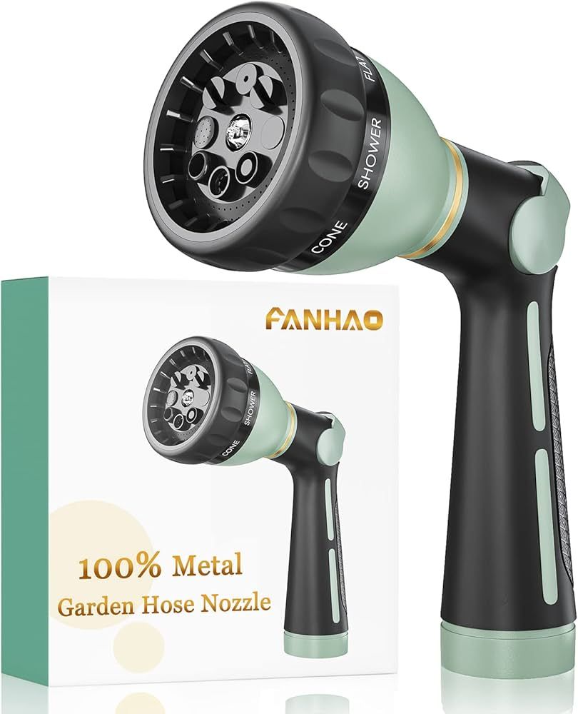 FANHAO Garden Hose Nozzle Heavy Duty, 100% Metal Water Hose Nozzle Sprayer with 8 Spray Patterns,... | Amazon (US)