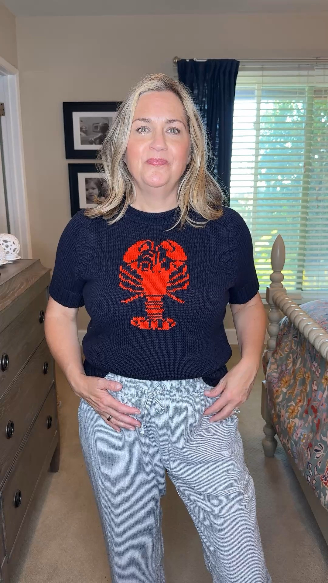 A pair of drawstring linen pants not only look chic, but they will work perfect perfectly with your hormonal/menopausal belly. Grab this adorable cute on trended lobster sweater for only $15. ￼

#LTKootd #LTKSaleAlert #LTKOver40