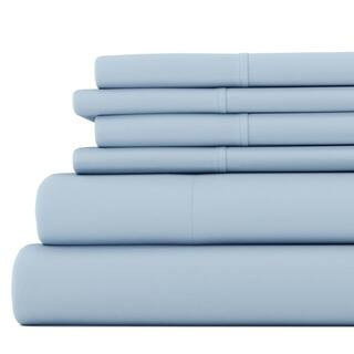 Luxury Ultra Soft 6 Piece Solid Light Blue Microfiber Queen Sheet Set | The Home Depot