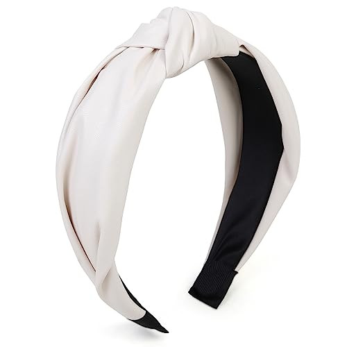 Leather Headbands for Women Knotted Fashion Women Headbands Creamy White Top Knot Headband for Girls Hairband for Women Hair Accessories | Amazon (US)