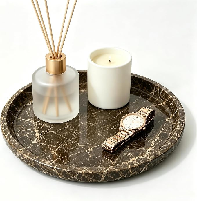Marble Vanity Tray, Natural Hand Polished Round Serving Tray | Amazon (US)