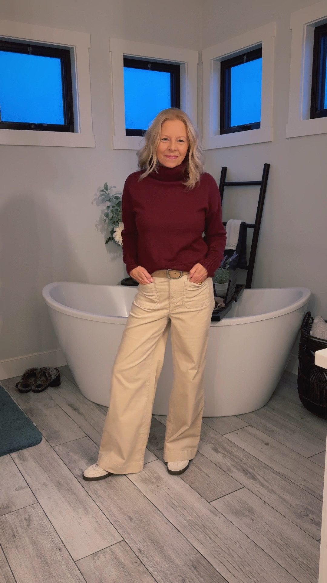 OOTD It’s raining so sneakers it is!!!  This Amazon sweater is so soft and comfy. Fits tts, I’m wearing a small. Loving these cords from Loft.  Fit tts, I’m wearing a 4.  And, obviously, have to throw on my favorite Adidas sneakers…Spezials. I size down from an 8 to 7.5.  #fall #winter #outfitinspo #outfitidea #whattowear #businesscasual 

#LTKWorkwear #LTKOver40 #LTKSeasonal