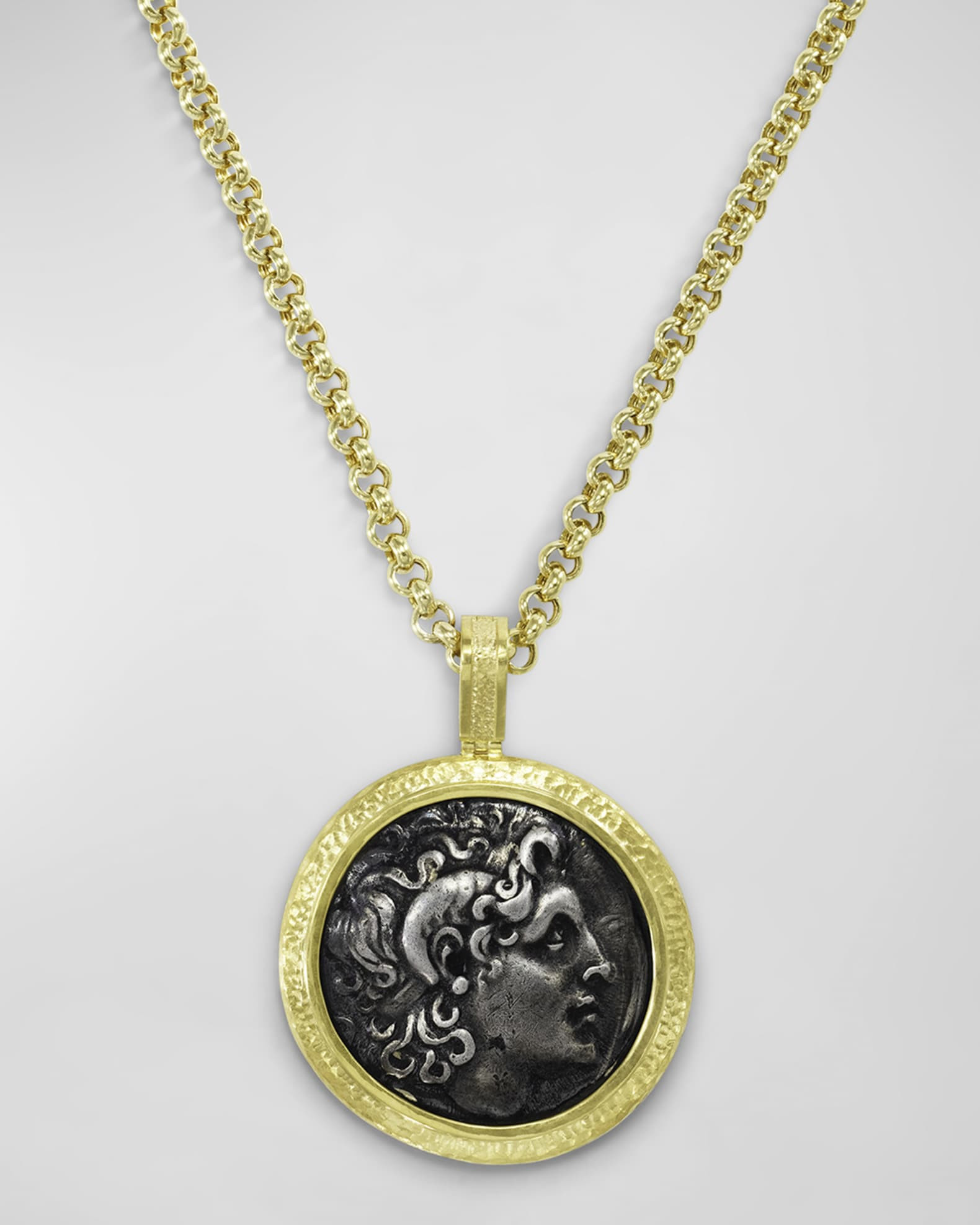 Men's 18K Yellow Gold Alexander The Great Coin Pendant | Neiman Marcus