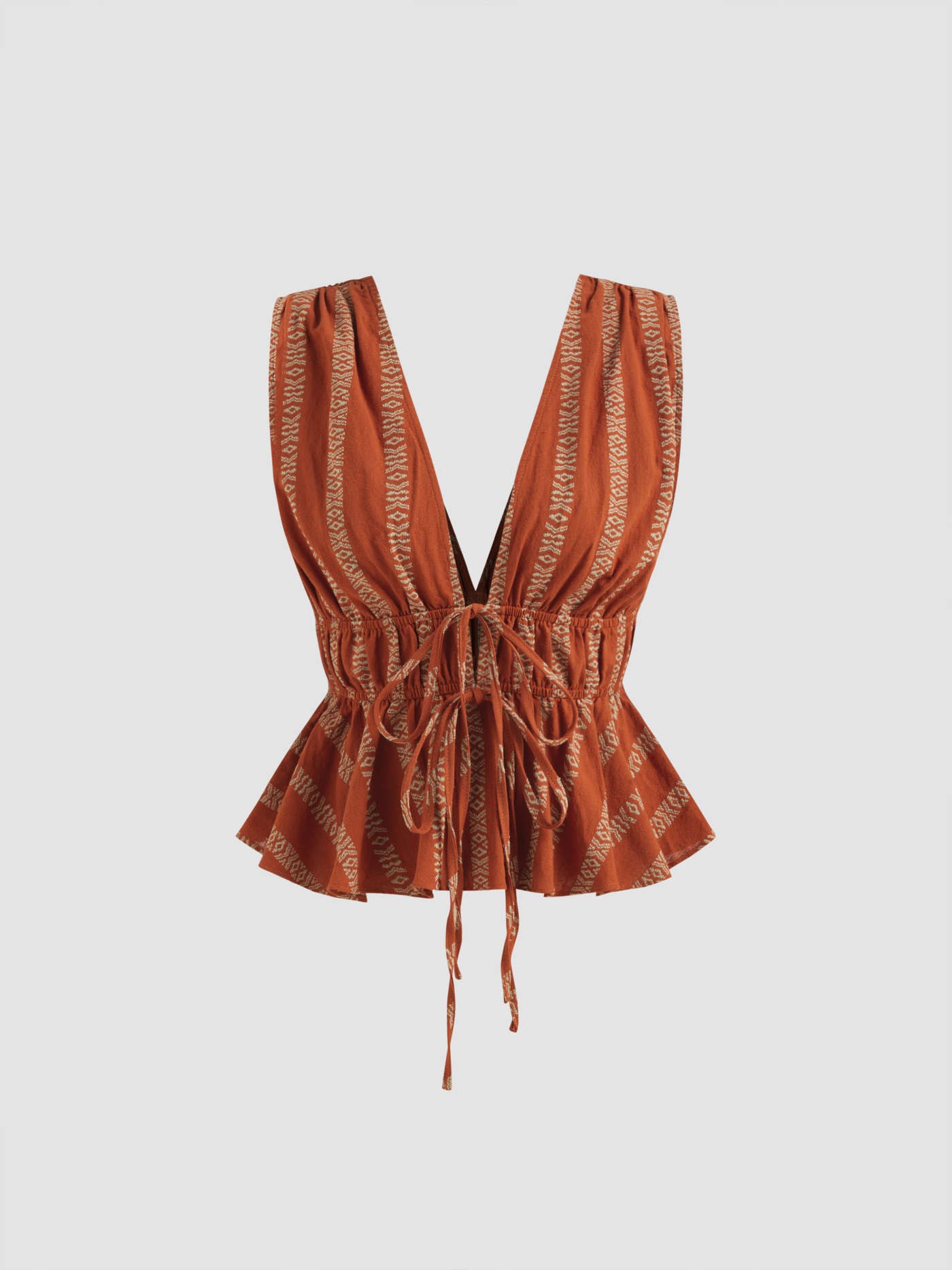 100% Cotton V-neck Aztec Knotted Top | Cider