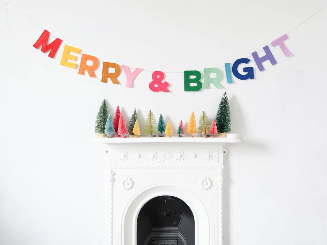 Merry and Bright Felt Letter Christmas Garland Festive Wall Decor Holiday Banner - Etsy UK | Etsy (US)