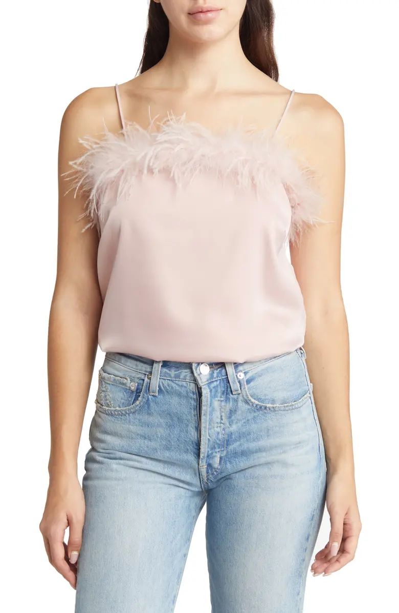 So Much Luxe Feather Trim Satin Camisole | Nordstrom