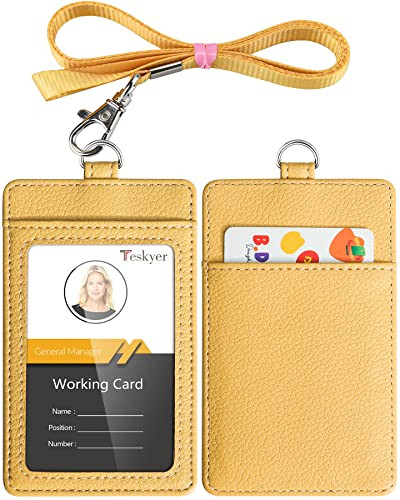 Teskyer Badge Holder with Lanyard, Leather ID Name Badge Card Holder with Lanyard for ID Badges, ... | Amazon (US)